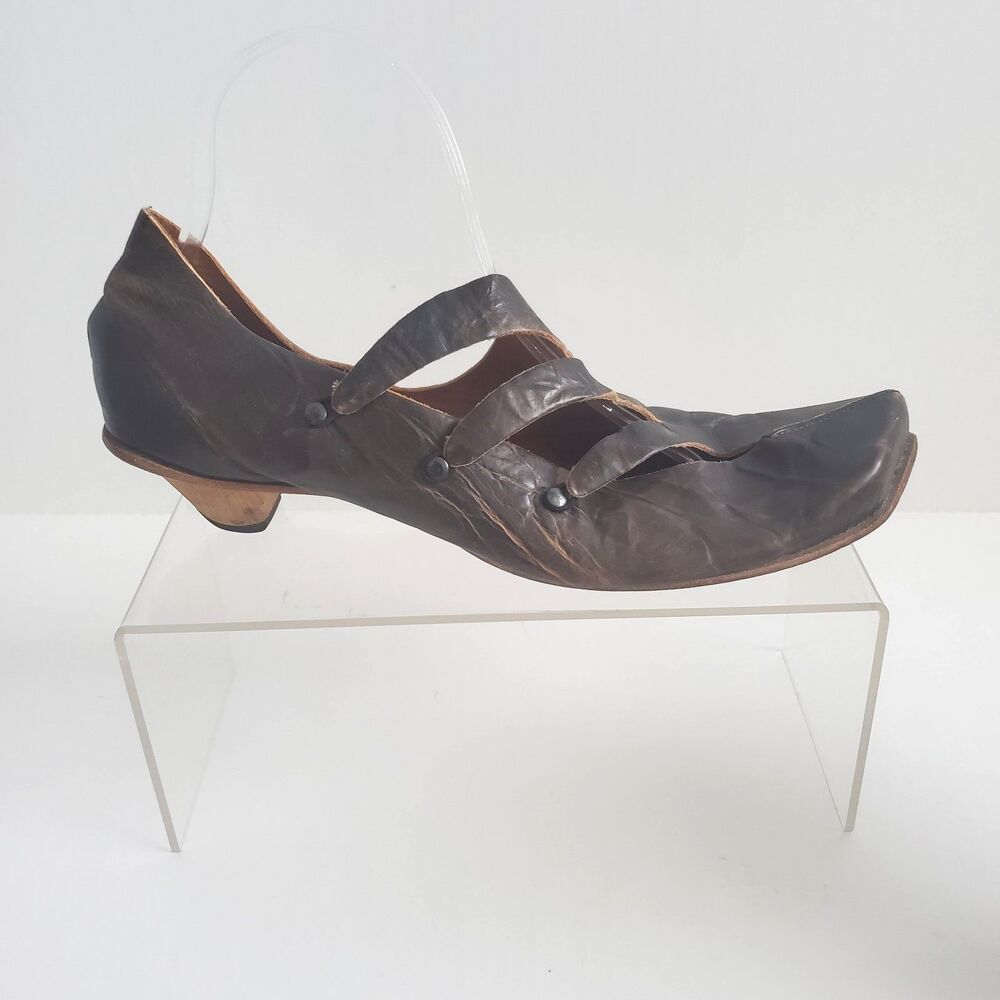 CYDWOQ Women's Shoes EU 40 US 9.5 Brown Leather Rivet Artisan Wood Heel USA